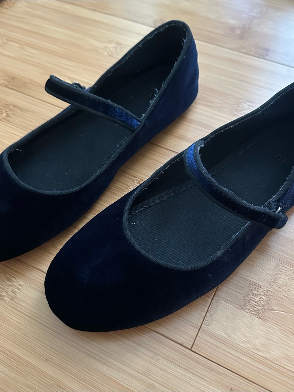 Mango Navy Blue Velvet Mary Jane Flats